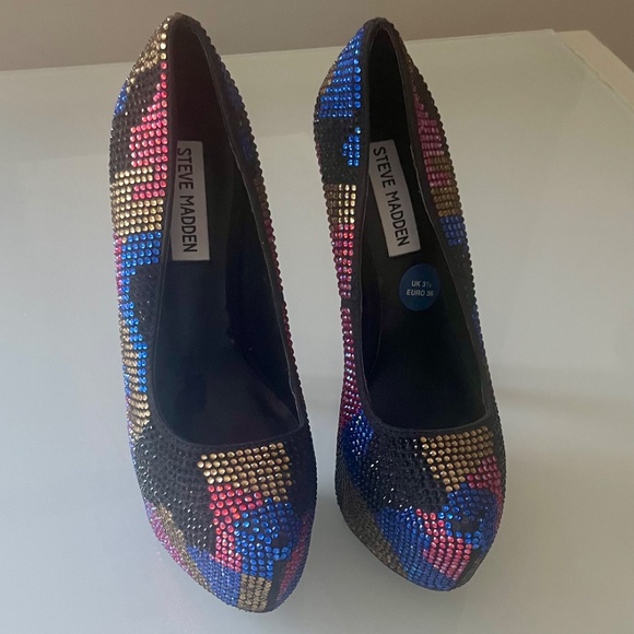 Platform Disco Heel Shoes, Size 5.5, Multicoloured High Heel Sequin Shoes - Picture 8 of 10